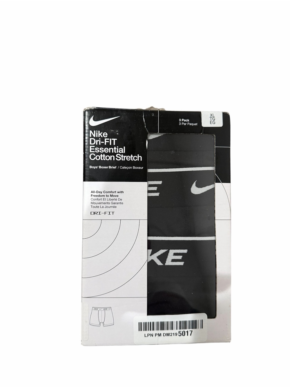 Nike Boys Dri-FIT Boxer Briefs 3 Pack Black XL 18-20 Big Kids NWT